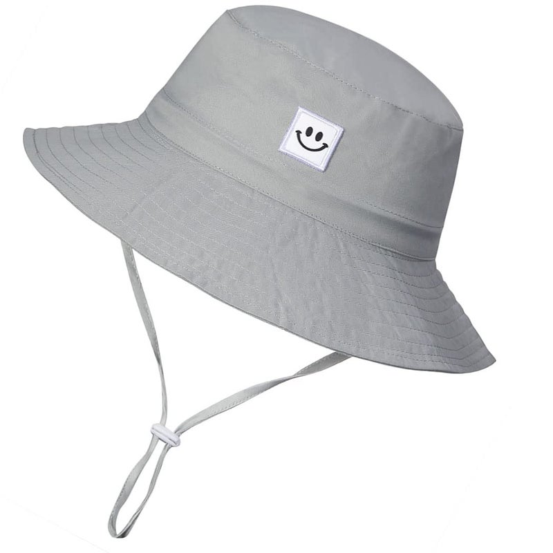 MaxNova Toddler Sun Hat Baby Summer Hat for Boys 0-6 Months Smile Face Grey - Image 1